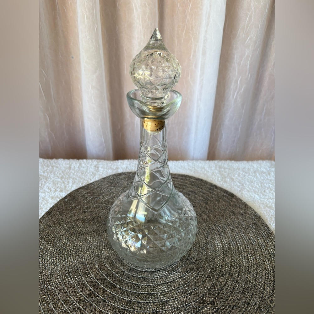 Vintage Smirnoff Vodka “Genie Bottle” Decanter-Clear Glass Diamond Pattern 1950s